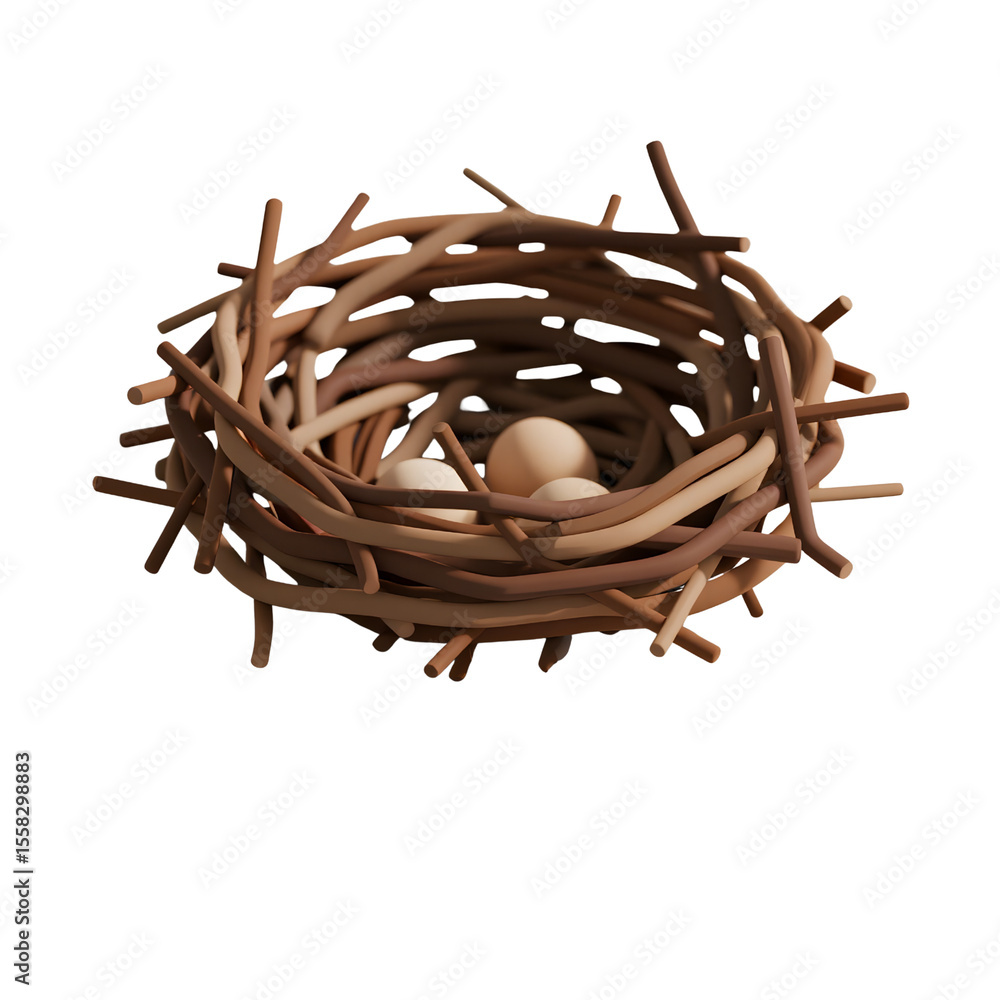 Fototapeta premium Bird nest with eggs isolated on transparent background