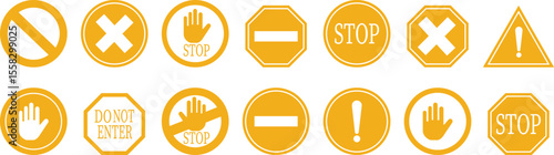 Stop icon set.No Entry or No Sign and Warning Icon.hand stop sign and symbol. Do not enter red sign.Alert information, accident notification vector illustration.sign icon vector illustration.