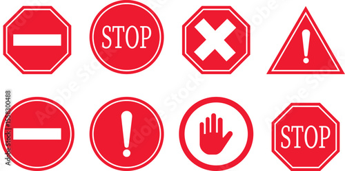 Stop icon set.No Entry or No Sign and Warning Icon.hand stop sign and symbol. Do not enter red sign.Alert information, accident notification vector illustration.sign icon vector illustration.