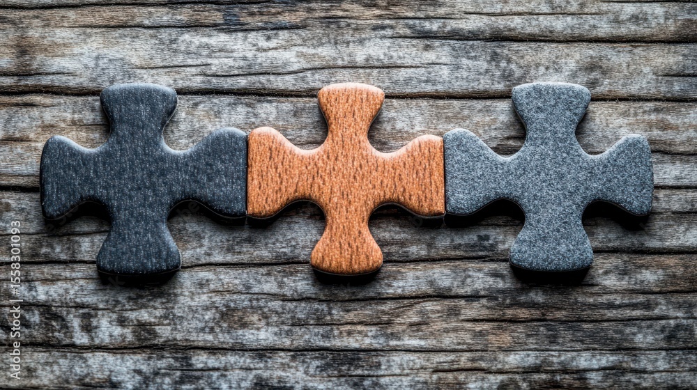 Fototapeta premium Triad Puzzle: Three Interlocking Pieces Representing Concepts, Aims, and Strategic Frameworks