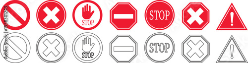 Stop icon set.No Entry or No Sign and Warning Icon.hand stop sign and symbol. Do not enter red sign.Alert information, accident notification vector illustration.sign icon vector illustration.
