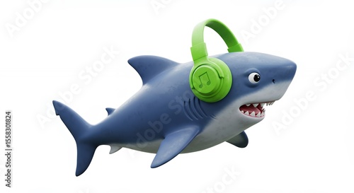 Wallpaper Mural Shark wearing headphones cartoon illustration Torontodigital.ca