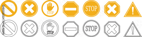 Stop icon set.No Entry or No Sign and Warning Icon.hand stop sign and symbol. Do not enter red sign.Alert information, accident notification vector illustration.sign icon vector illustration.