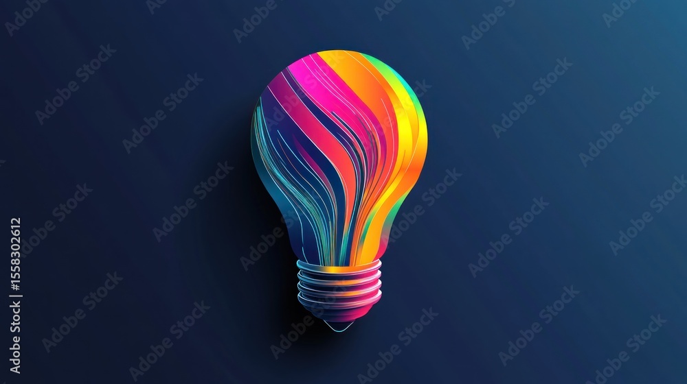 Fototapeta premium A vibrant, colorful lightbulb graphic on a dark background