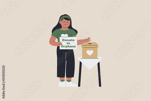 Illustration of Girl Asking to Donate to Orphans