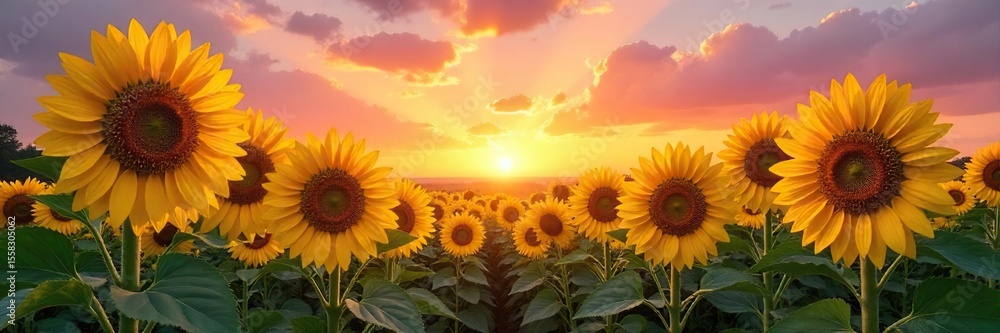 Obraz premium Sunflowers Reaching for the Sunset A Vibrant Summer Scene of Natures Beauty