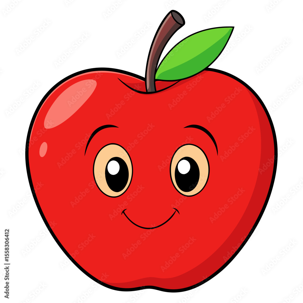 A charming illustration of a cheerful apple, radiating wholesome goodness and vitality. It features a bright red apple, a delightful smile, and a single green leaf. generative AI A charming illustration of a cheerful apple, radiating wholesome goodness and vitality. It features a bright red apple, a delightful smile, and a single green leaf. generative AI