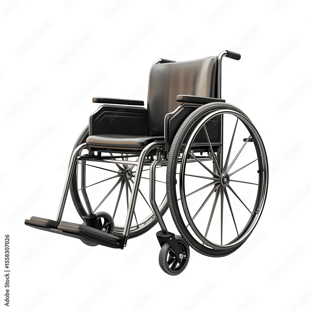 Fototapeta premium hyper realistic wheelchair side view footrests up isolated pure, white background subtle soft shadow clean studio lighting ultra resource stock image design easy creative project use simple art assetx