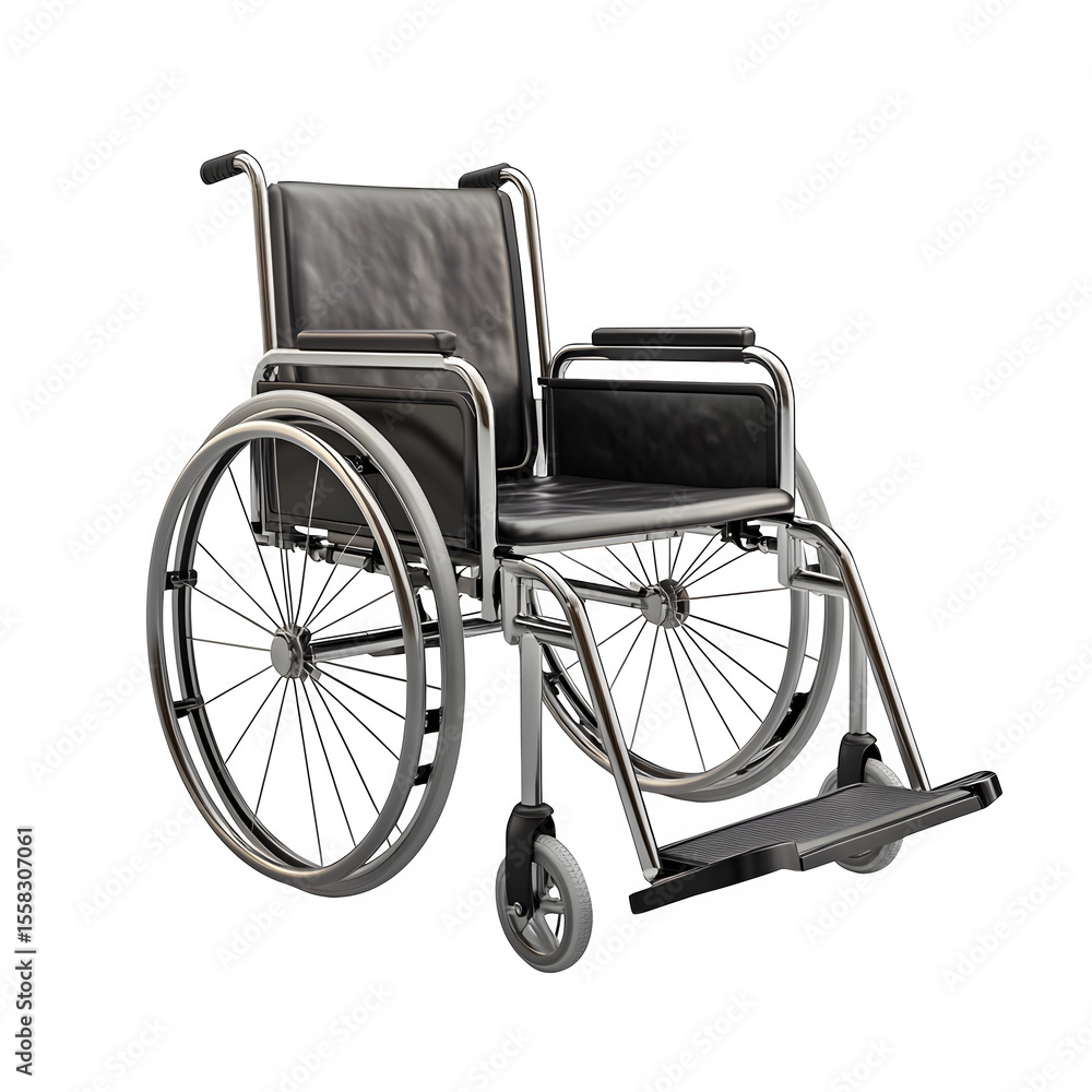 Fototapeta premium hyper realistic wheelchair side view footrests up isolated pure, white background subtle soft shadow clean studio lighting ultra background photo resource stock image design easy creative project usex