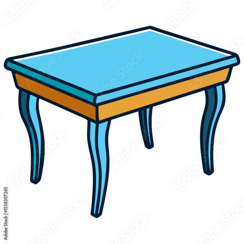 An elegant wooden table with a turquoise top and gracefully curved legs, perfectly positioned for a room. A seamless blend of practicality and aesthetic appeal. generative AI