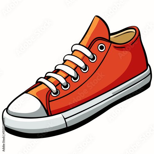 Vibrant orange sneaker, perfectly rendered against a clean backdrop, the image accentuates the casual allure of footwear. The artwork exudes simplicity and invites imagination. generative AI