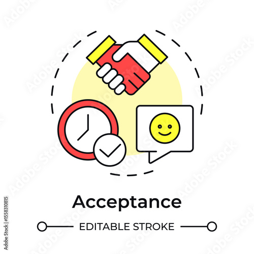 Acceptance multi color concept icon. Adaptation to new processes. Five stages of grief. Organizational change management. Round shape line illustration. Abstract idea. Graphic design. Easy to use