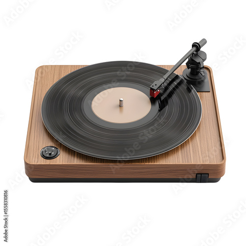 hyper realistic vinyl record player walnut wood base acrylic, platter isolated pure white background subtle soft shadow clean background photo resource stock image design easy creative project use sim