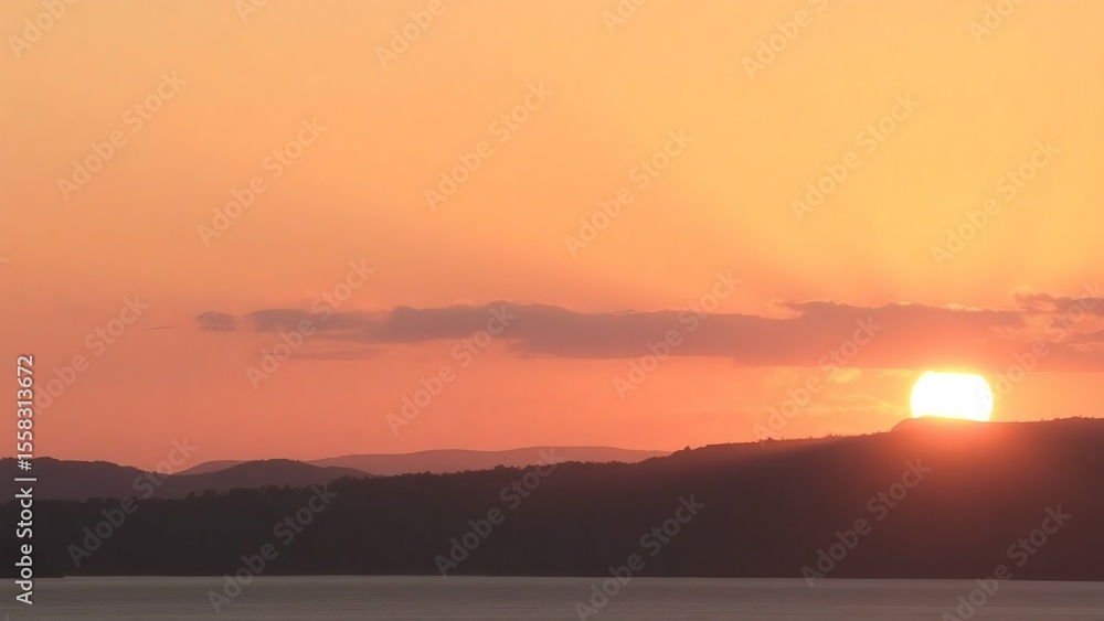 Obraz premium Serene Sunset over Silhouetted Hills A Peaceful Landscape Photography