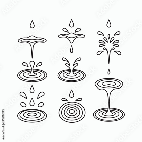 Water Splash Drop Line Icons Set Vector Illustration