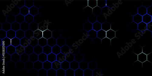 Hexagonal cyberspace blue background. Hexagon grid tech pattern.