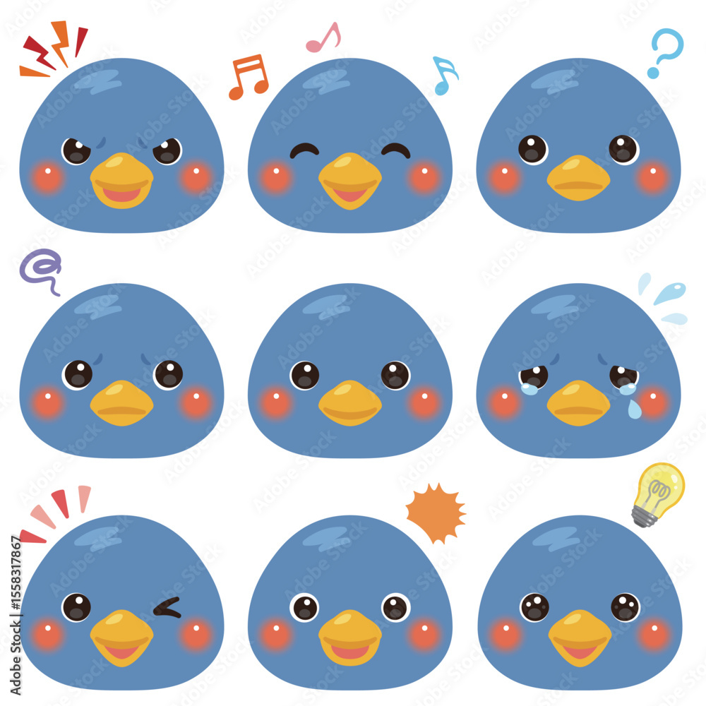 Obraz premium ペンギンのイラストセット 顔表情のみ