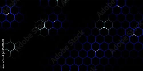 Hexagonal cyberspace blue background. Hexagon grid tech pattern.