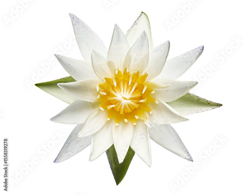 Valokuva White water lily, Blooming water lily flower isolated on white background, with