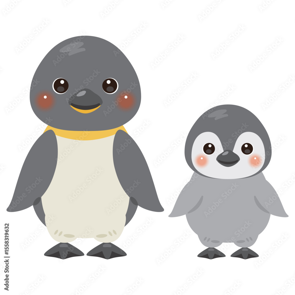 Fototapeta premium ペンギン親子の正面イラスト