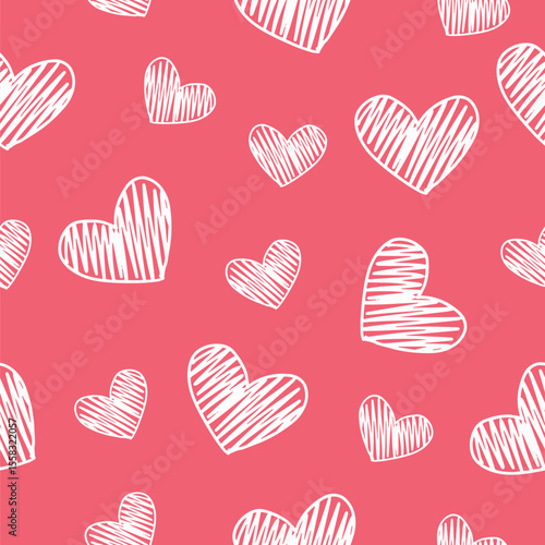 Cute doodle style hearts seamless vector pattern. Valentine's Day handwritten background. Hand drawn vector illustration.
