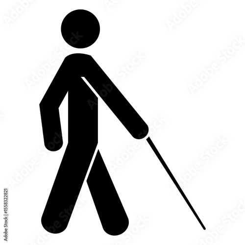 Icono silueta de hombre ciego andando con un bastón