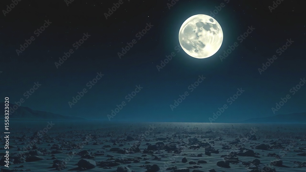Fototapeta premium Majestic Full Moon over Desolate Landscape Night Sky Photography