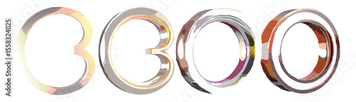 Vector art of a vector illustration of the number 300, depicted with three dimensional, colorful, metallic digits isolated on white background.