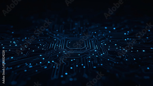 Futuristic Technology Circuit Background - Dark Blue High-Tech Design