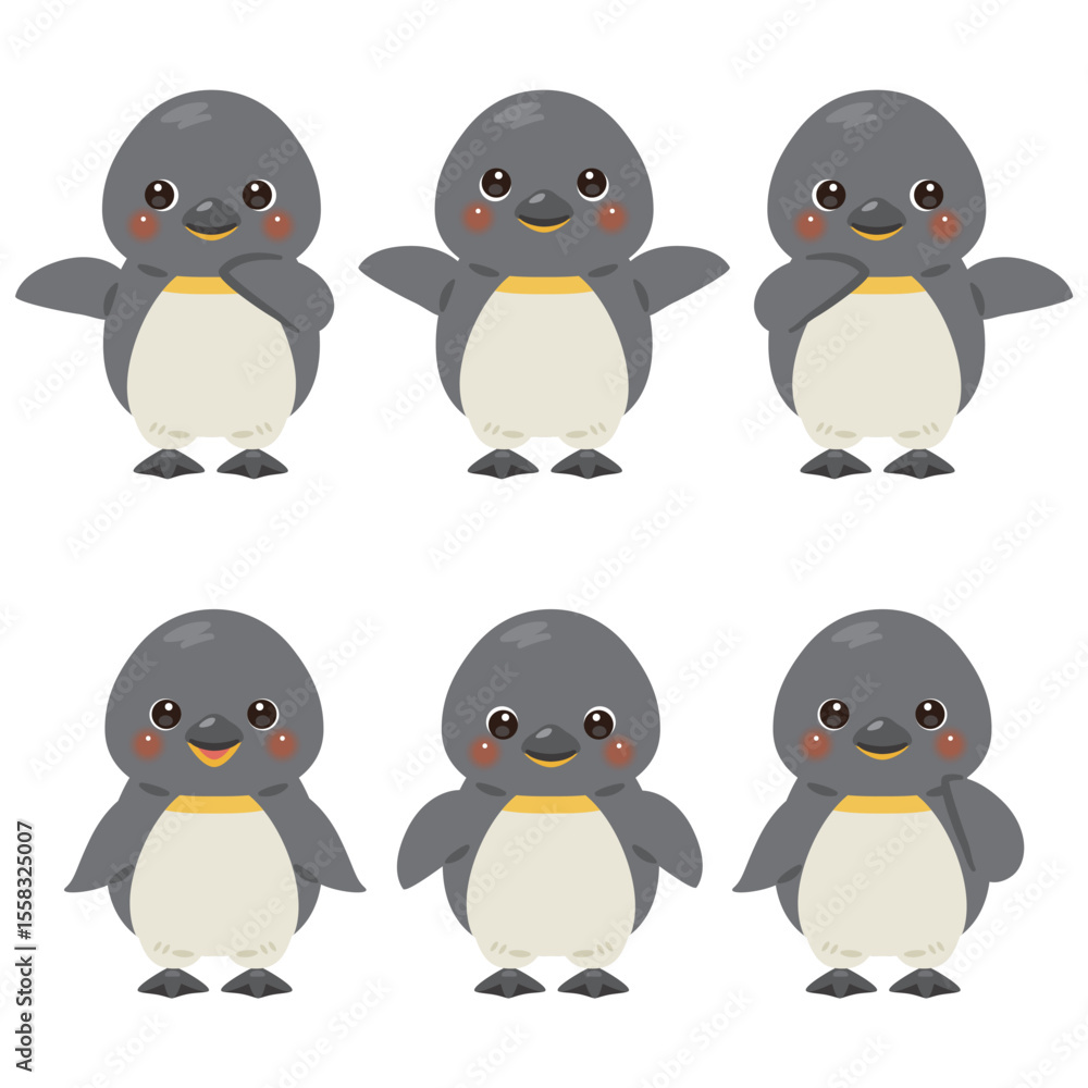 Fototapeta premium 指さしをするペンギンのキャラクターイラストセット