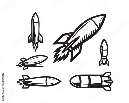 Missile and Rocket Hand Drawn Icons