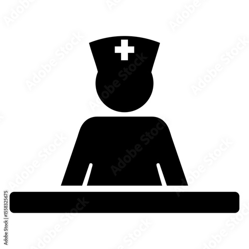 Logo asistencia sanitaria. Icono silueta de enfermera en mostrador 
