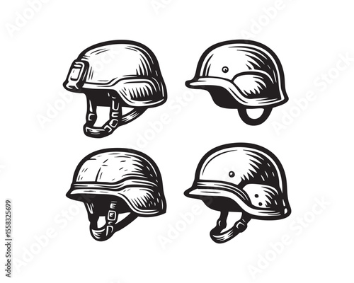 vintage military helmets vector set 