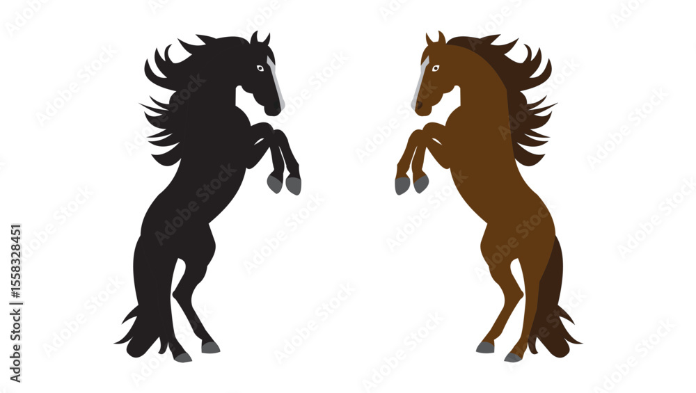 Black horse silhouette running with flowing mane in vector style Black horse silhouette running with flowing mane in vector style