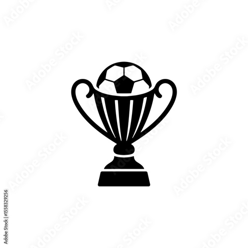 Soccer trophy with football on top in black silhouette design  