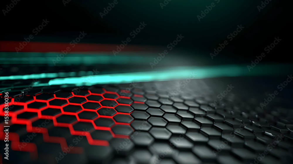 Obraz premium terrain made of hexagonal tiles glowing in random electric patterns