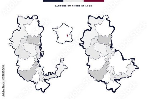 Département et cantons du Rhône & Lyon - Auvergne-Rhône-Alpes (France)	