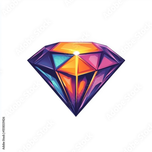 Flat style diamond illustration, isolated on a white background.