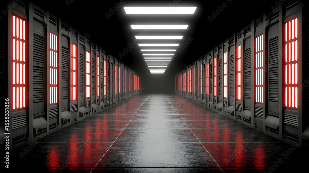 Fototapeta premium of lights with reflections and sharp glowing panels in random order