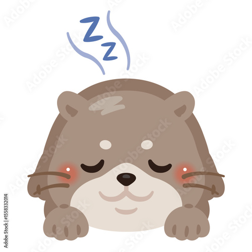 うつ伏せで眠るカワウソのイラスト