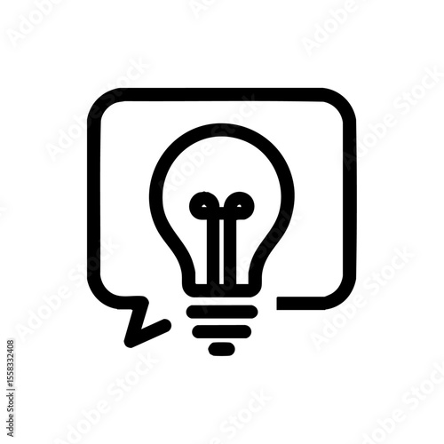 Minimalist icon of a lightbulb in a speech bubble, symbolizing innovative ideas.

