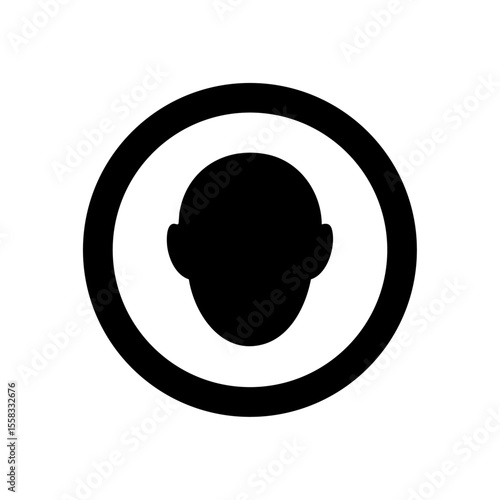 Solid black icon of a head centered in a circular frame, ideal for user profile or anonymity concepts.

