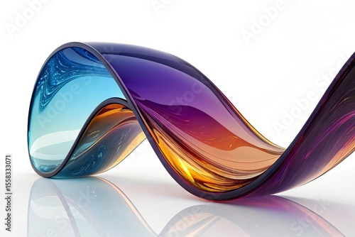 abstract color glass wave on a 3d render Close up of a shiny metallic wavy shape on a white background