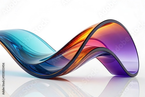 abstract color glass wave on a 3d render Close up of a shiny metallic wavy shape on a white background