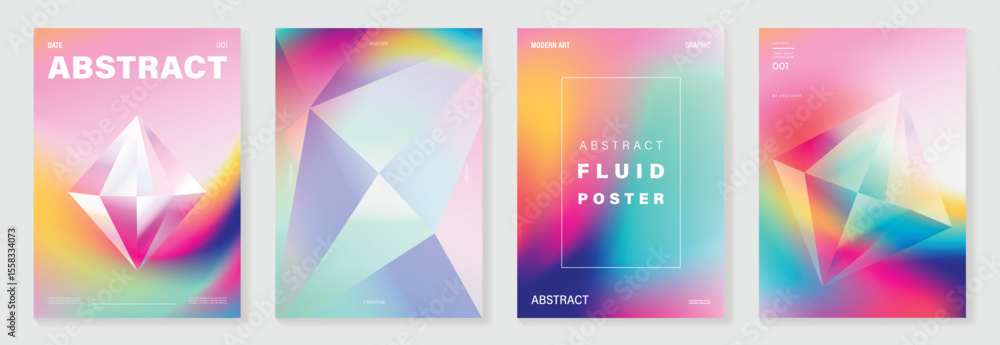 Modern gradient prism poster background vector set. Cover template with vibrant perspective geometric prism shapes different. Ideal design for social media, cover, banner, flyer. Modern gradient prism poster background vector set. Cover template with vibrant perspective geometric prism shapes different. Ideal design for social media, cover, banner, flyer.