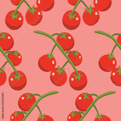 Tomatoes on vine seamless vector pattern