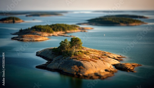 Serene Islands Dotted on a Calm Blue Lake