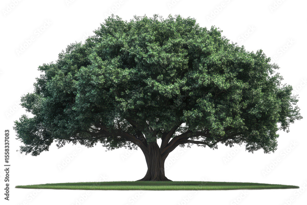 Obraz premium Majestic green oak tree standing proudly on a transparent background with lush leaves showcasing natural beauty and serene elegance