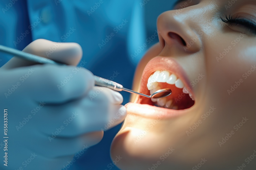 Obraz premium Cosmetic Dental Exam with Happy Female Patient