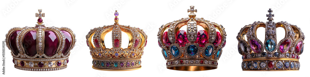 Fototapeta premium Collection of crown jewels, isolated on a transparent background